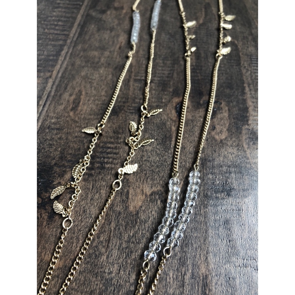 EXPRESS layered gold necklace w leaf & bead detail
